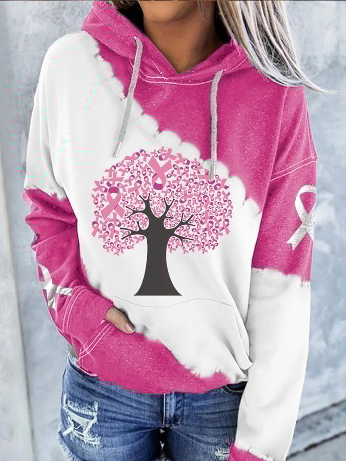 Breast Cancer Casual Panel Print Hoodie
