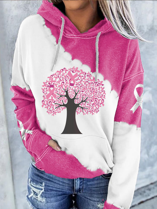 Breast Cancer Casual Panel Print Hoodie