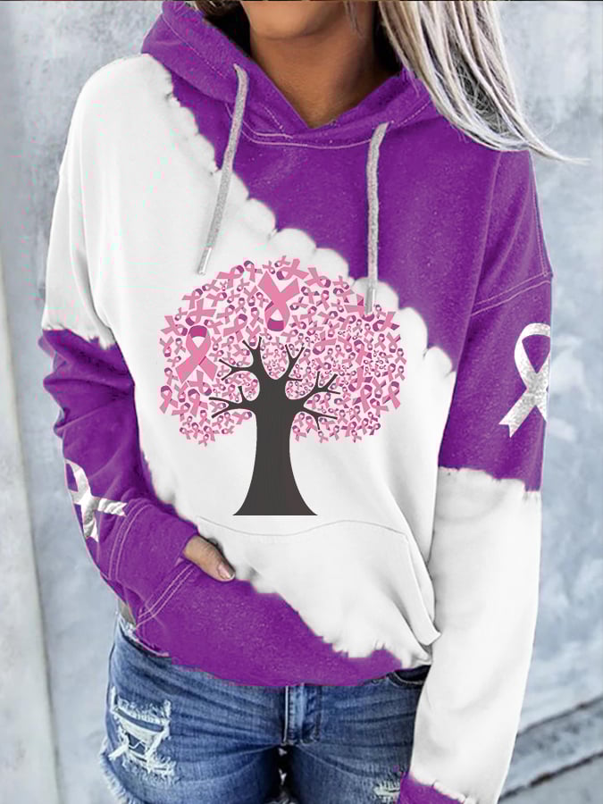 Breast Cancer Casual Panel Print Hoodie