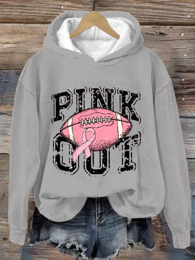 Women's Pink Out Breast Cancer Awareness Football Gameday Hoodie