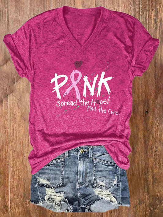 Women's Breast Cancer Awareness Print Casual T-Shirt