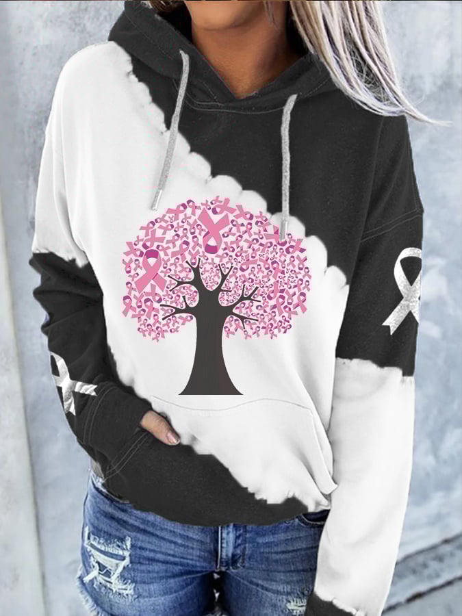 Breast Cancer Casual Panel Print Hoodie