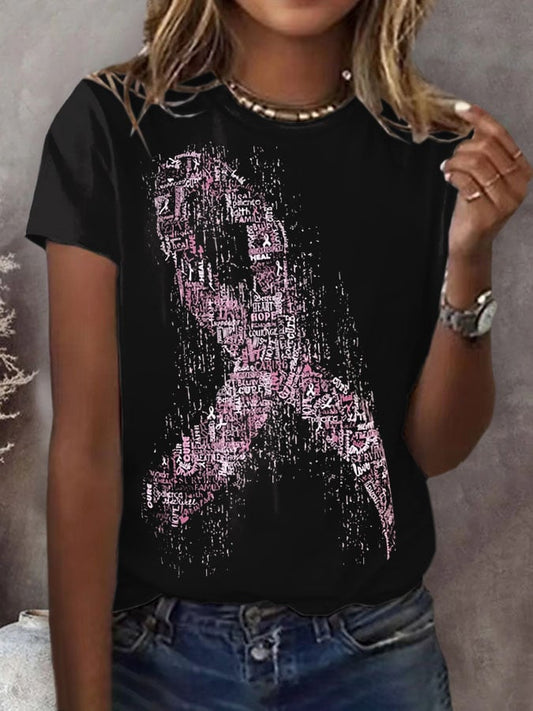 Women's Breast Cancer Awareness Print Casual T-Shirt
