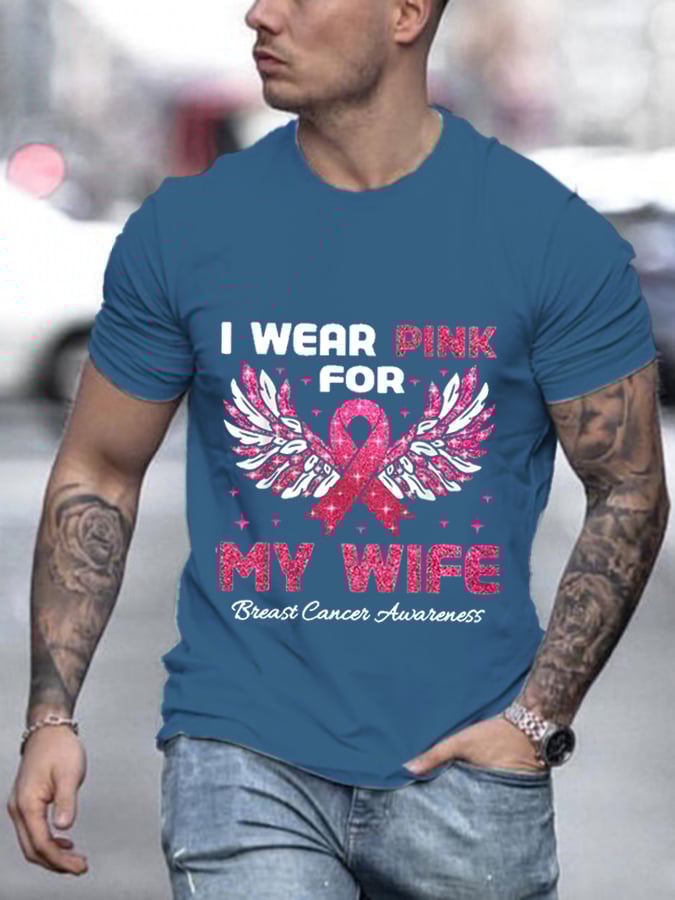 Men'S I Wear Pink For My Wife - Breast Cancer Awareness Print T-Shirt