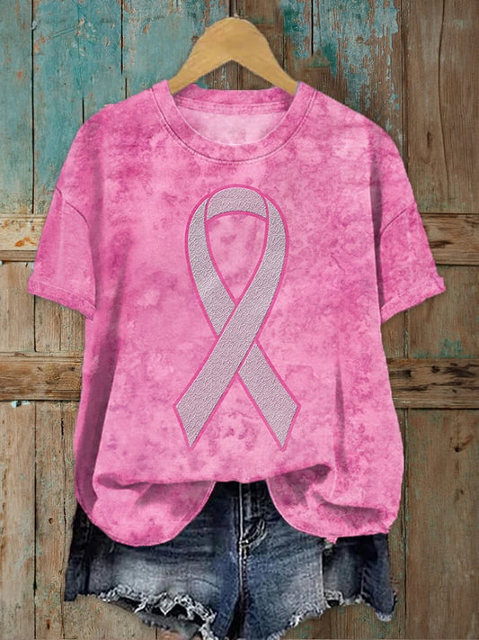 Women's Breast Cancer Pink Ribbon Print T-Shirt