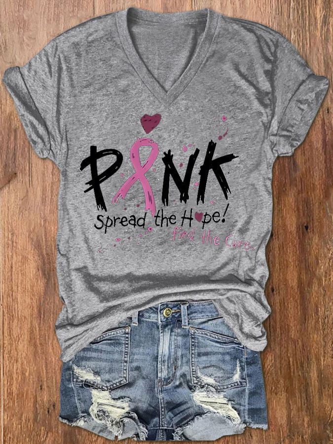 Women's Breast Cancer Awareness Print Casual T-Shirt