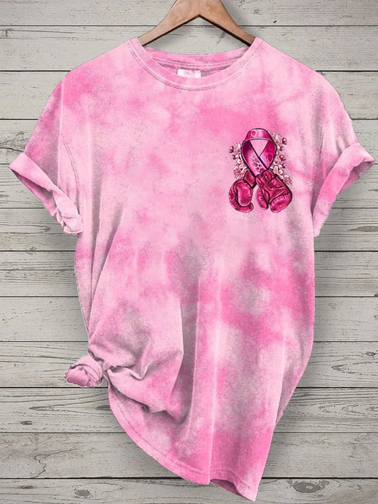 Women's Breast Cancer Pink Ribbon Print Crew Neck T-Shirt