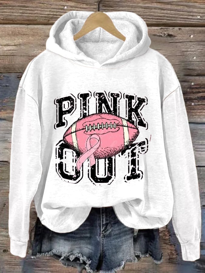 Women's Pink Out Breast Cancer Awareness Football Gameday Hoodie