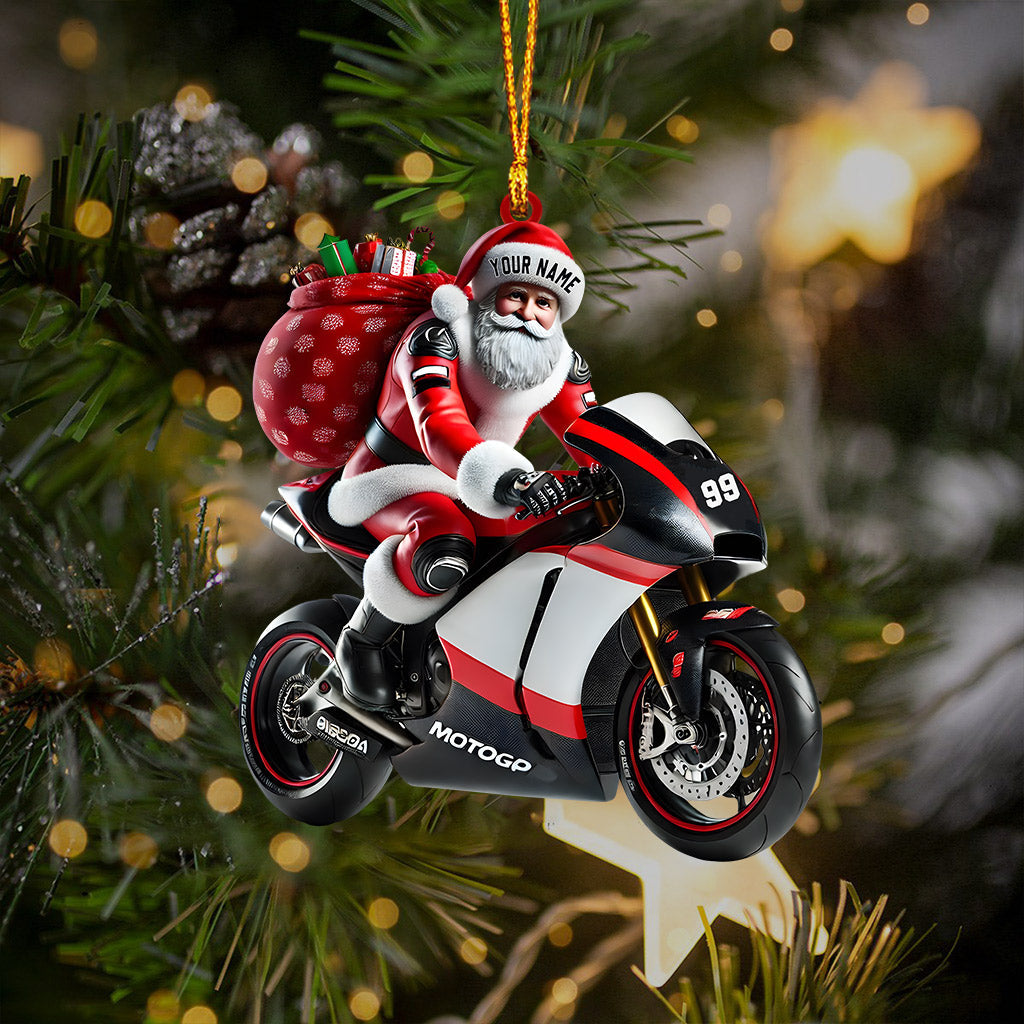 Santa Riding Motorcycle Home Decor Christmas Ornament, Personalized Ornament