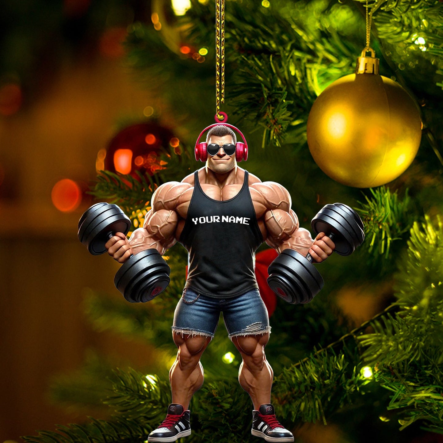 Muscle Man Christmas Ornament, Gym Ornament, Personalized Ornament, Gymnastics Christmas Gift