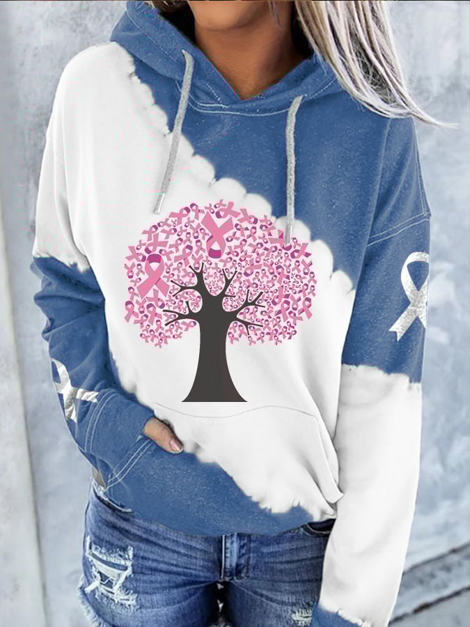 Breast Cancer Casual Panel Print Hoodie