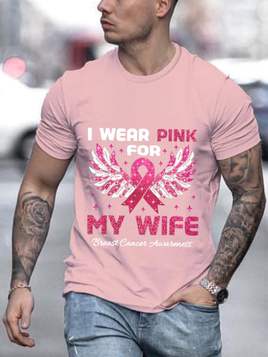 Men'S I Wear Pink For My Wife - Breast Cancer Awareness Print T-Shirt