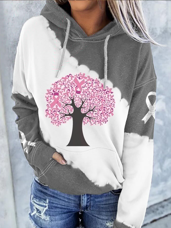 Breast Cancer Casual Panel Print Hoodie