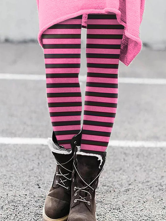 Women's Pink Stripes Print Breast Cancer Awareness Warrior Halloween Leggings