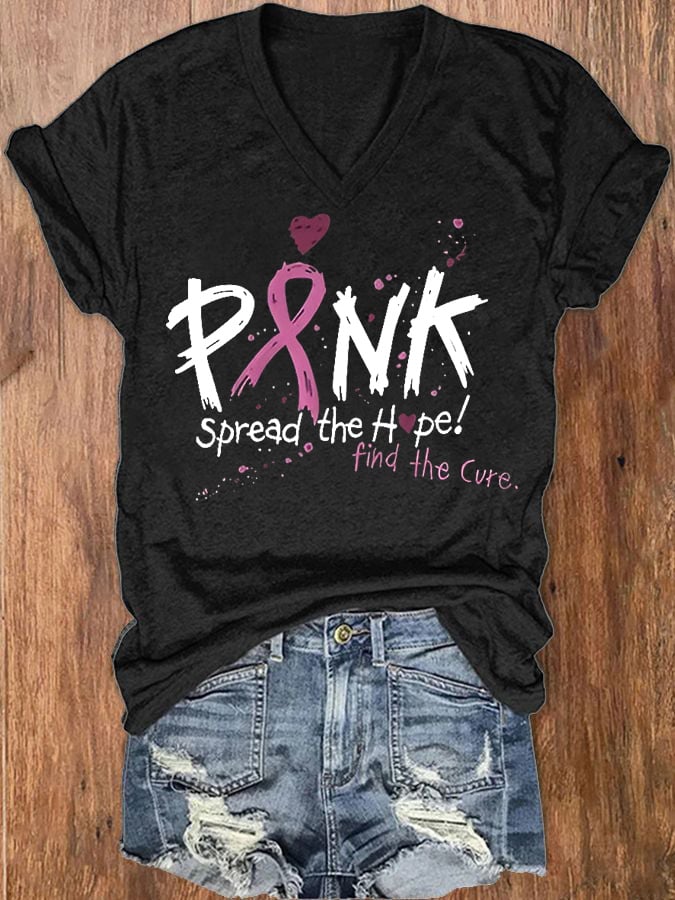Women's Breast Cancer Awareness Print Casual T-Shirt
