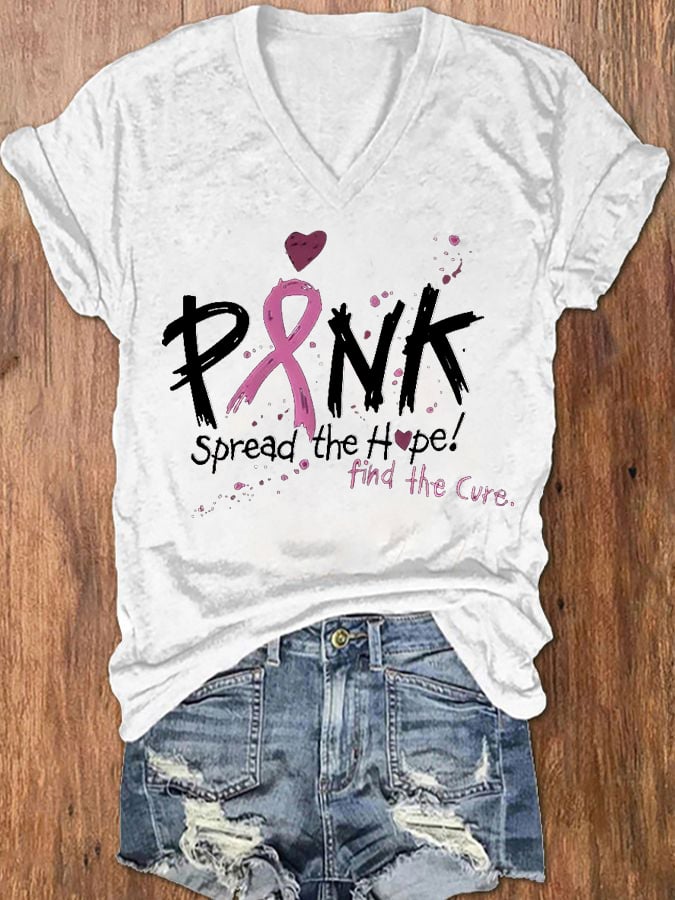 Women's Breast Cancer Awareness Print Casual T-Shirt
