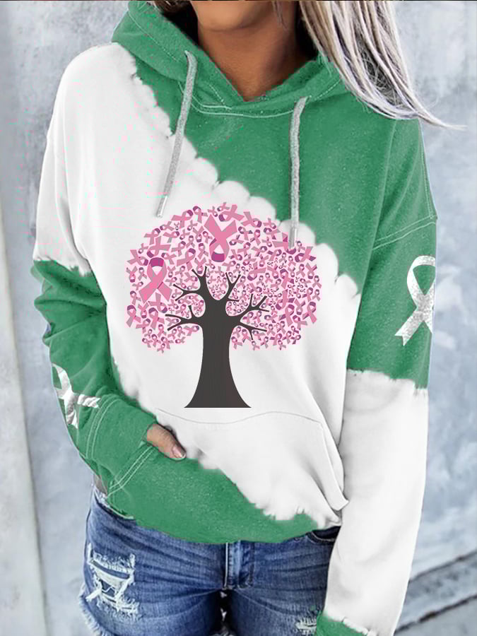 Breast Cancer Casual Panel Print Hoodie