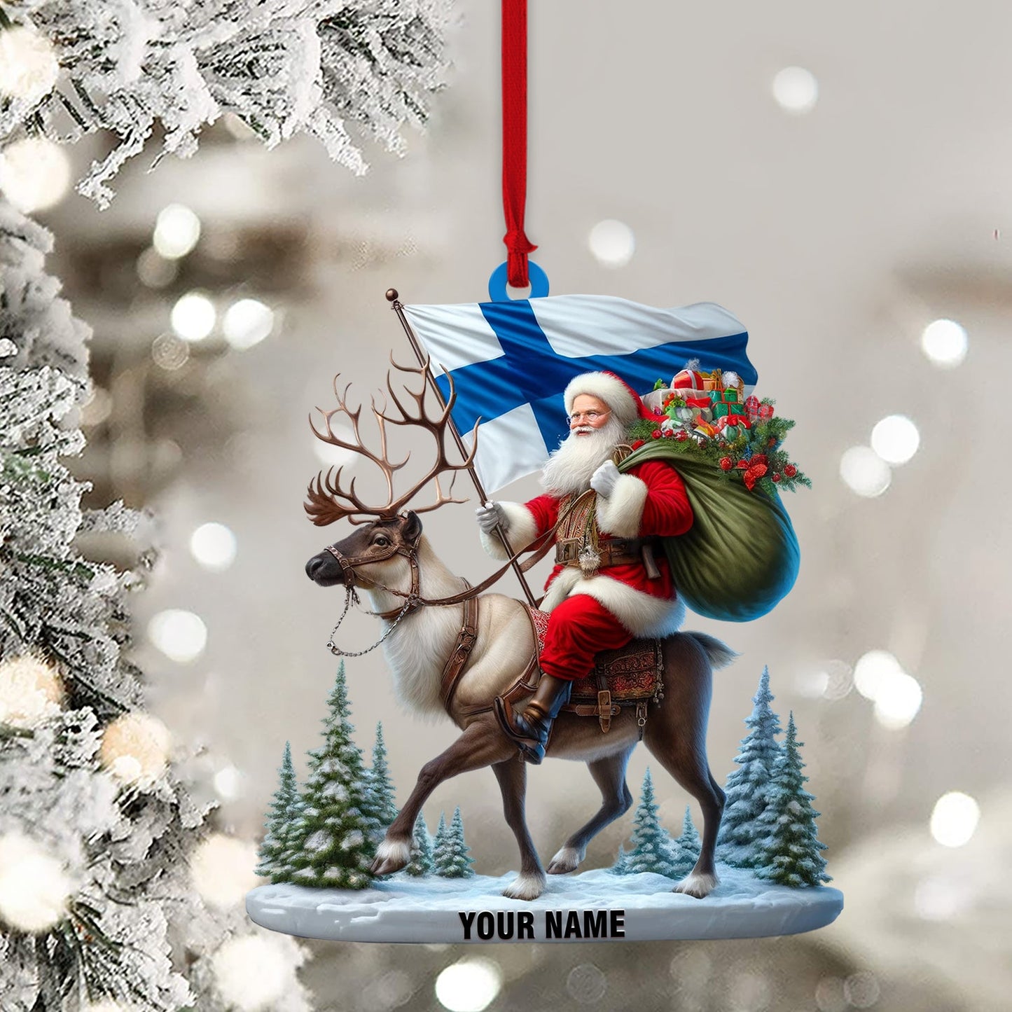Santa Riding A Reindeer Home Decor Christmas Ornament, Personalized Ornament