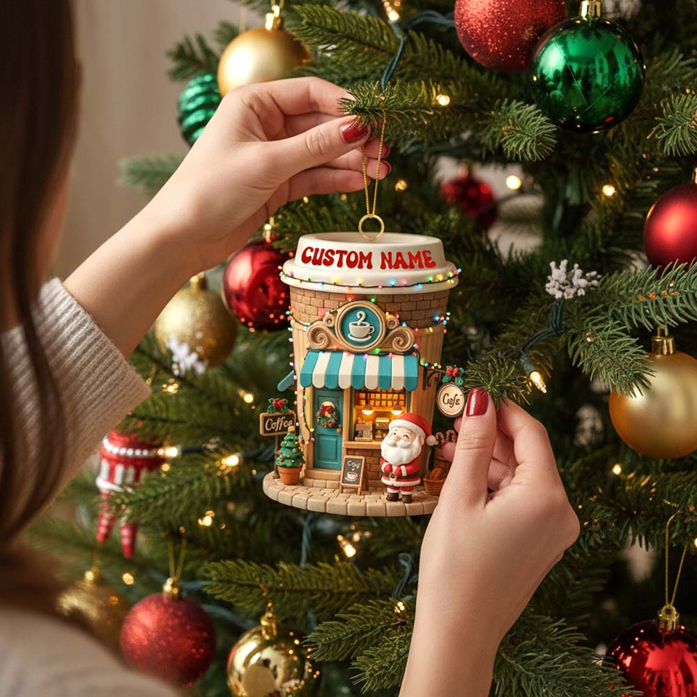 Santa Coffee Shop, Home Decor, Christmas Ornament, Personalized Ornament