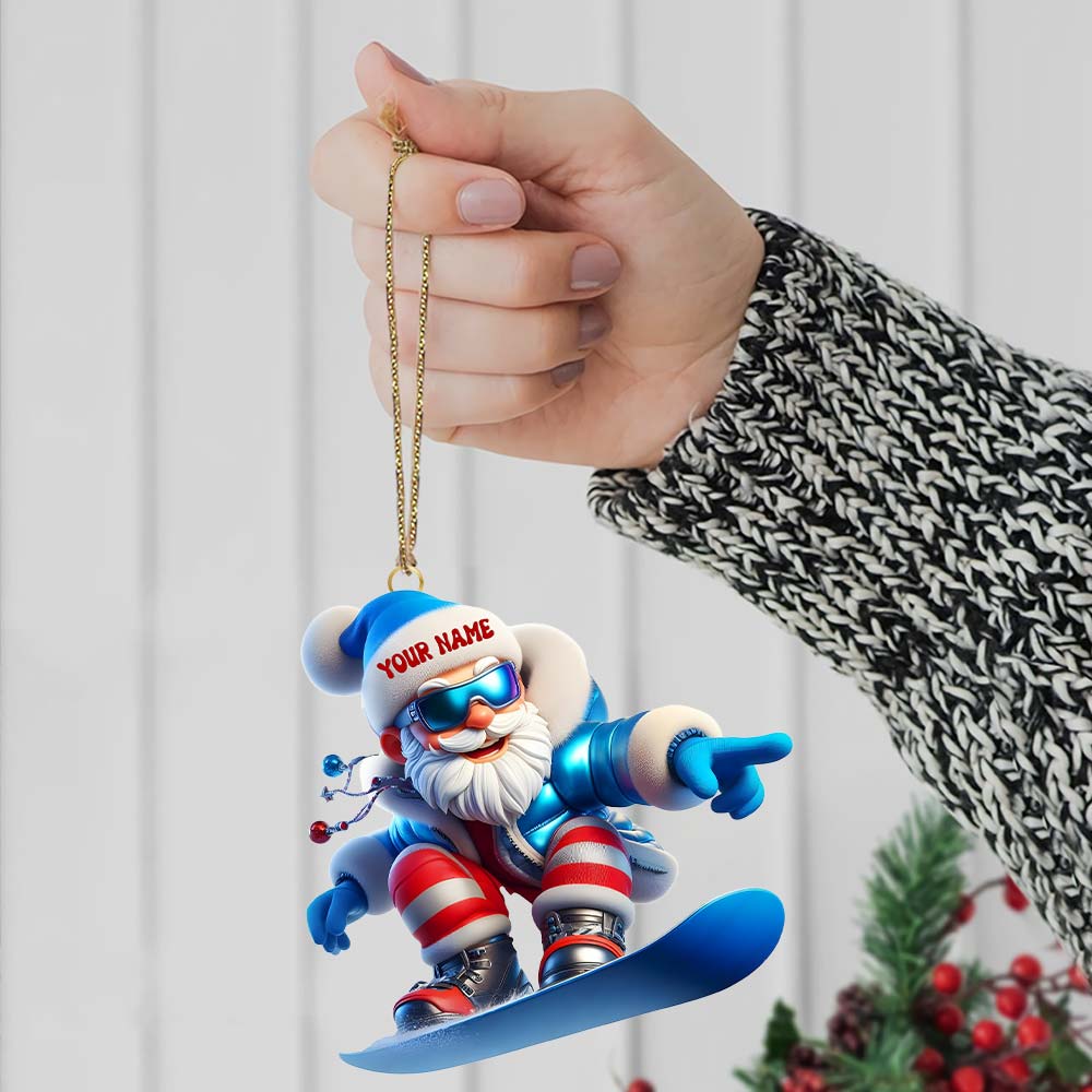 Santa Skiing, Home Decor, Christmas Ornament, Personalized Ornament