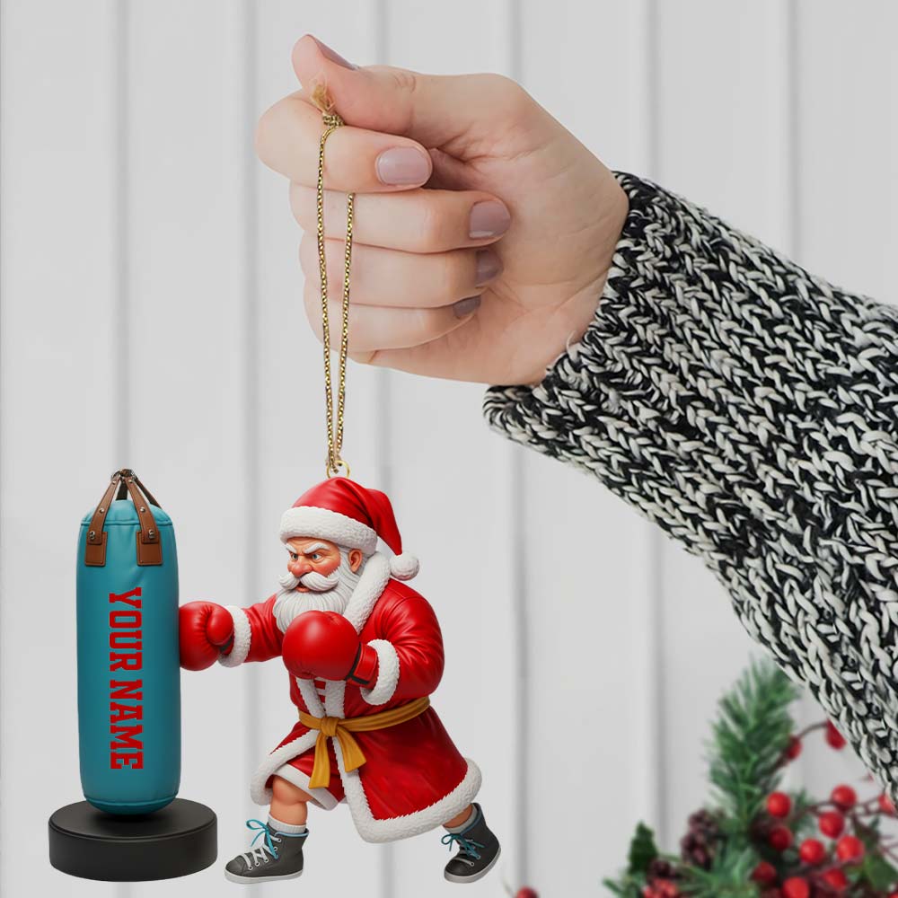 Santa Boxing, Home Decor, Christmas Ornament, Personalized Ornament