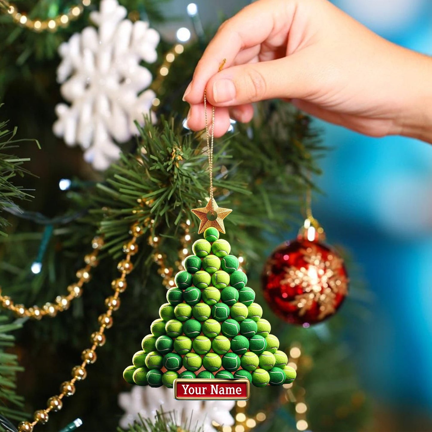 Tennis Ball Tree Christmas Ornament, Personalized Ornament