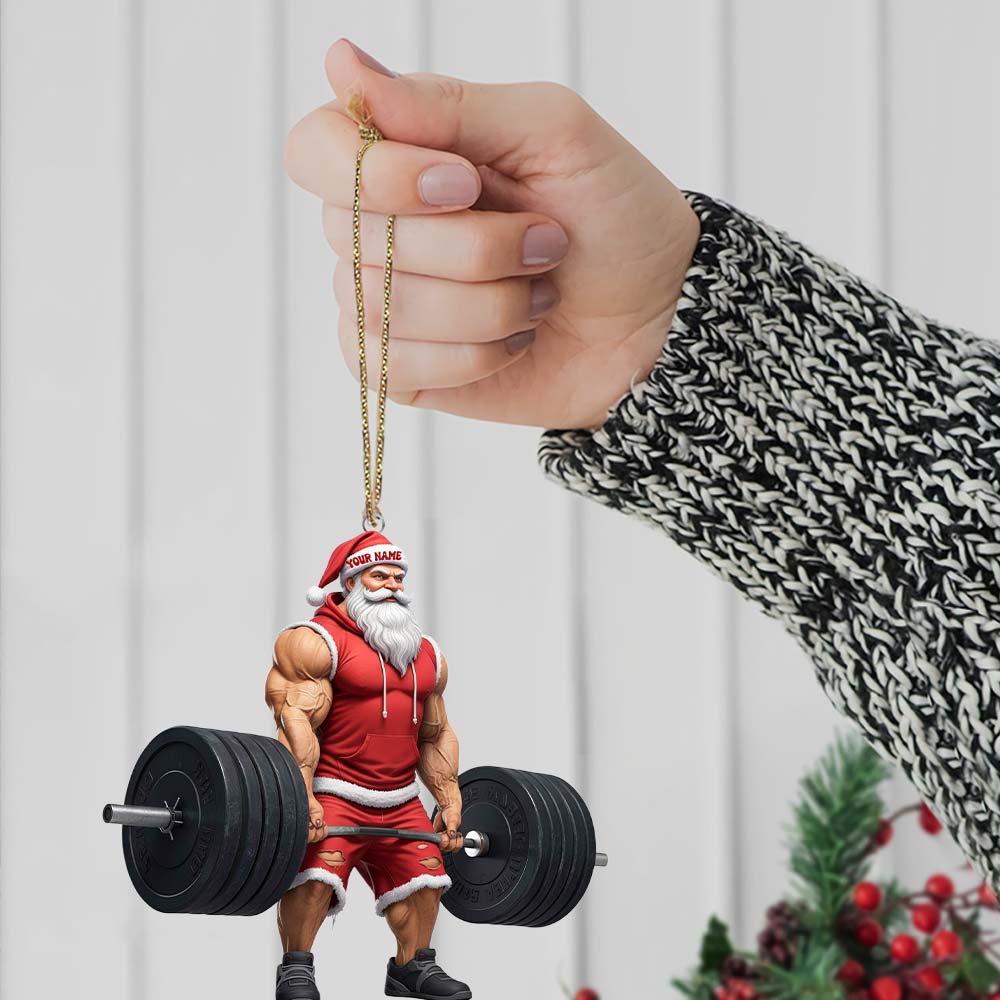 Weightlifting Santa, Home Decor, Christmas Ornament, Personalized Ornament