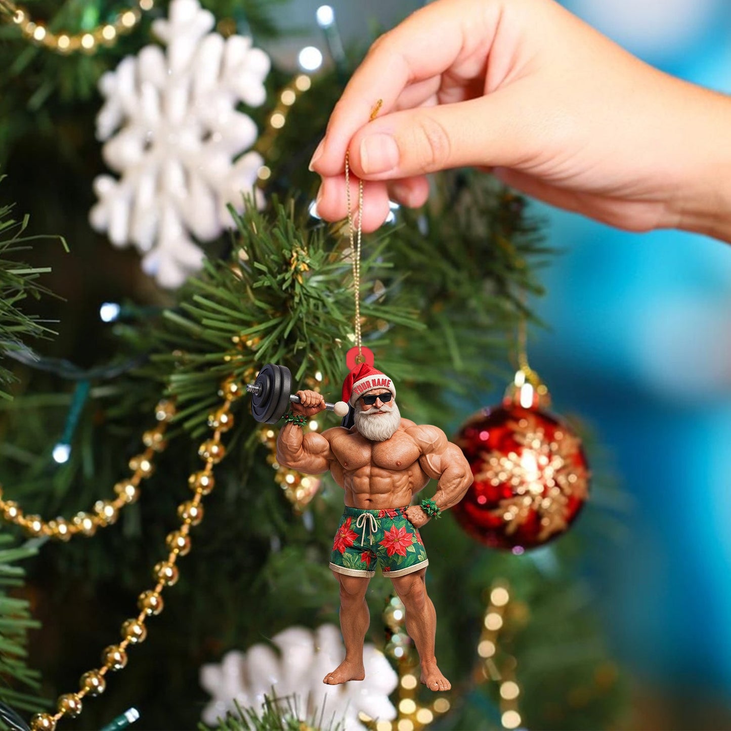 Weightlifting Santa, Home Decor, Christmas Ornament, Personalized Ornament