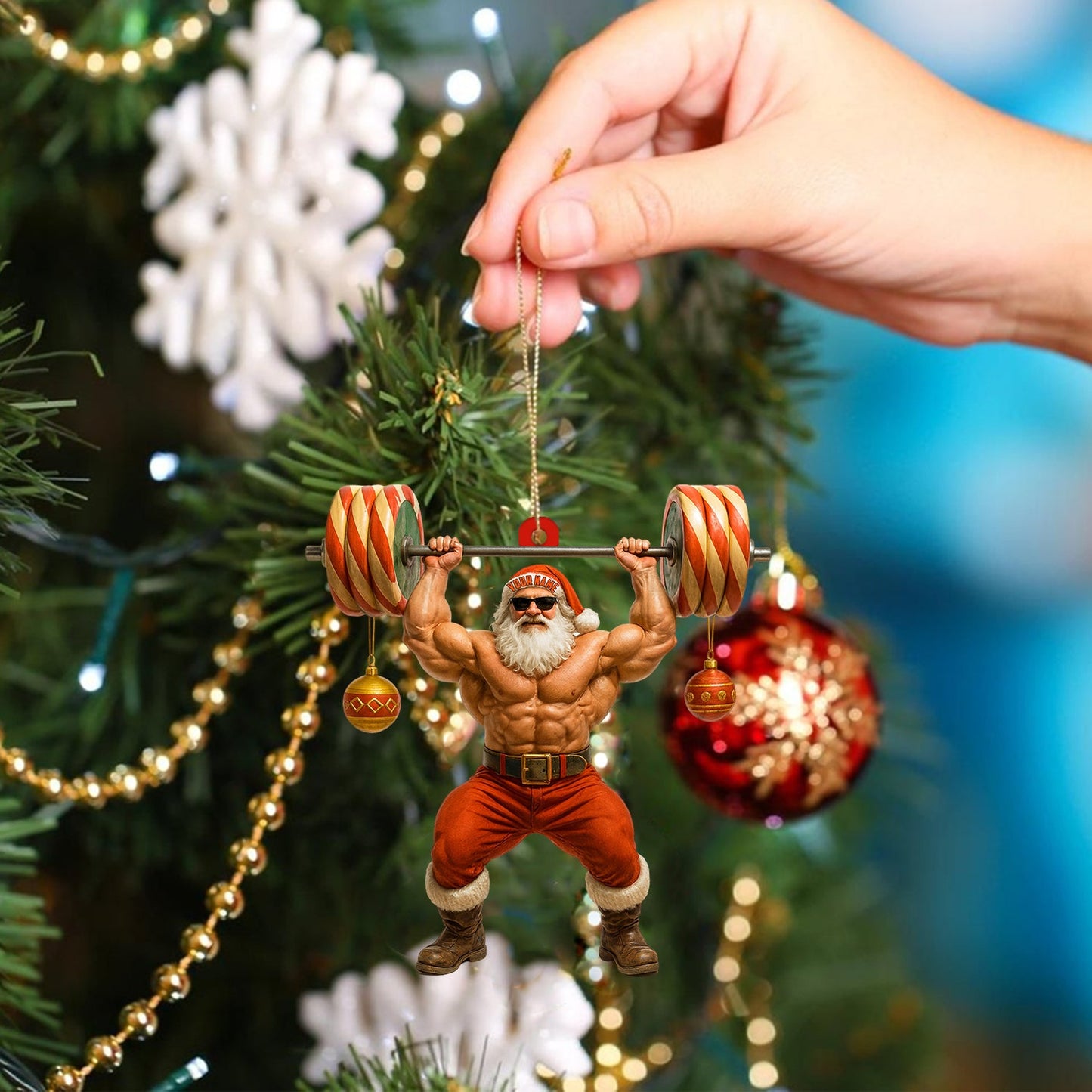 Weightlifting Santa, Home Decor, Christmas Ornament, Personalized Ornament