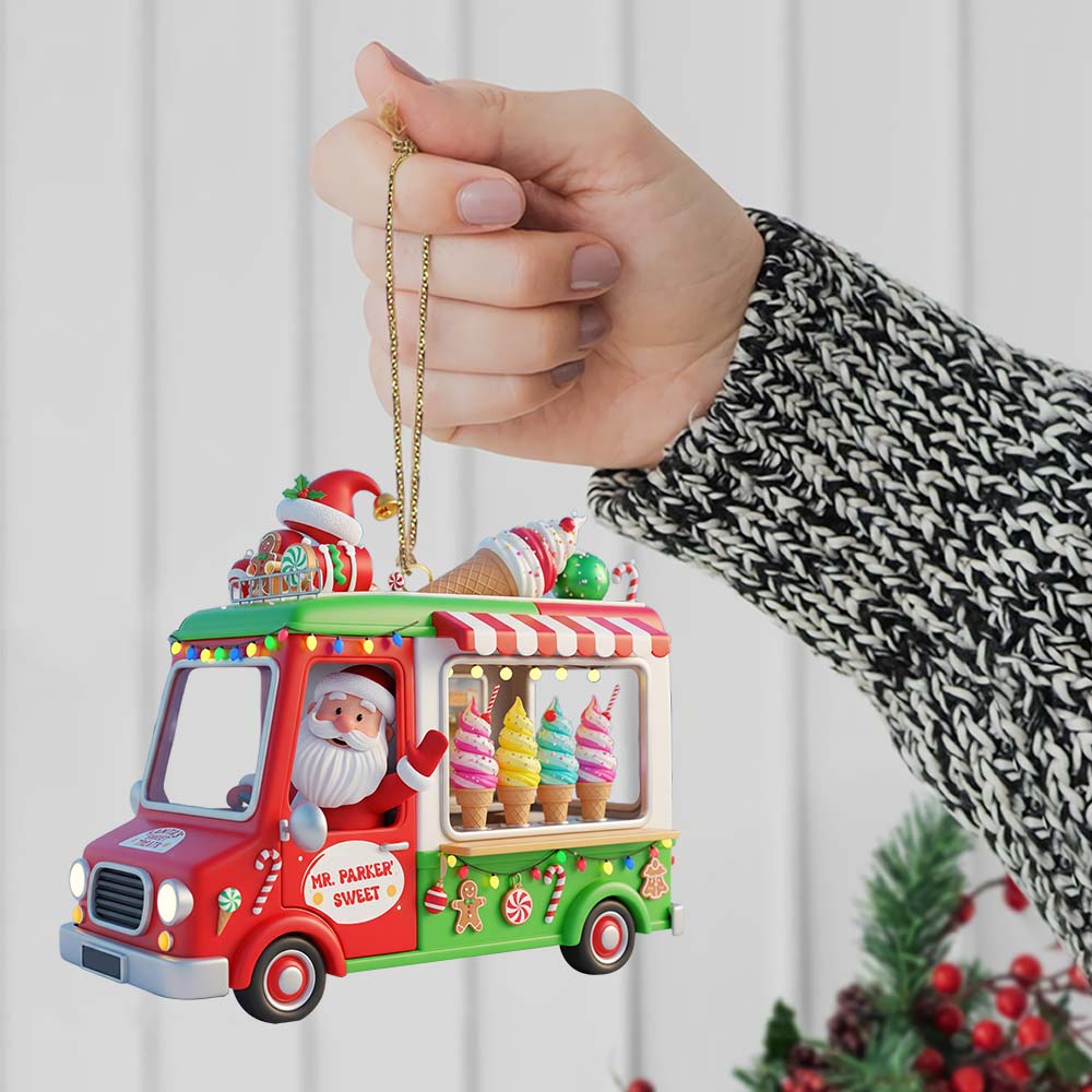 Santa Ice Cream Car, Home Decor, Christmas Ornament, Personalized Ornament