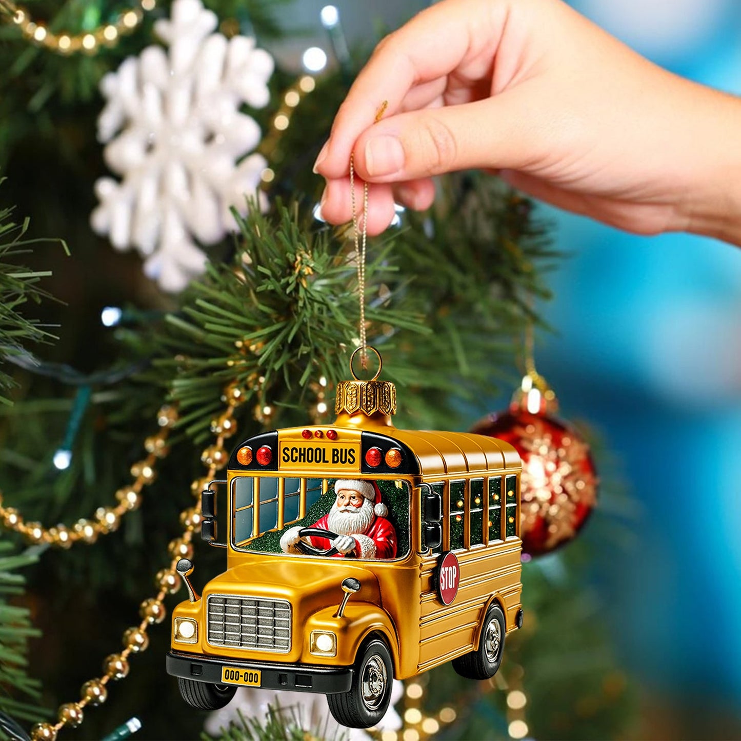 School Bus Santa, Home Decor, Christmas Ornament, Personalized Ornament