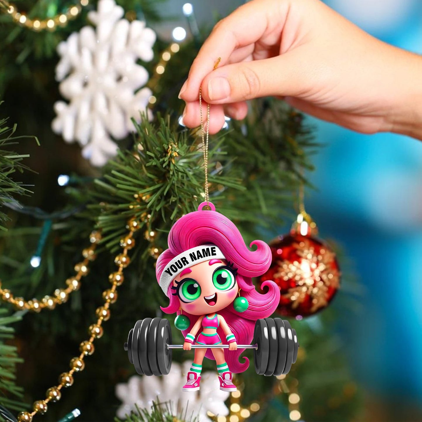 Chibi Girl Weightlifting Christmas Home Decor Christmas Ornament, Personalized Ornament