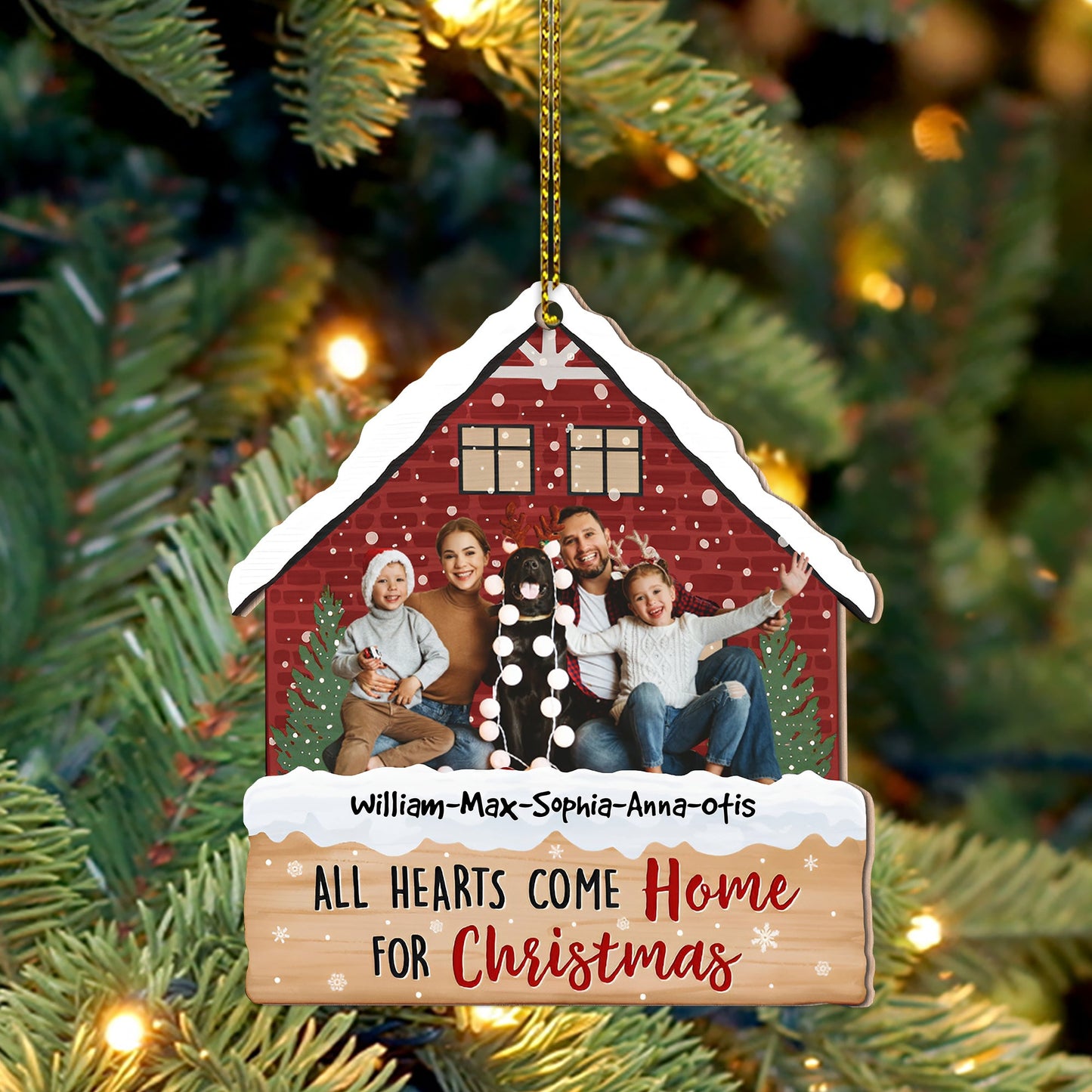All Hearts Come Home For Christmas, Custom Photo And Name - Personalized Custom Shaped Wooden Ornament - Gift For Family