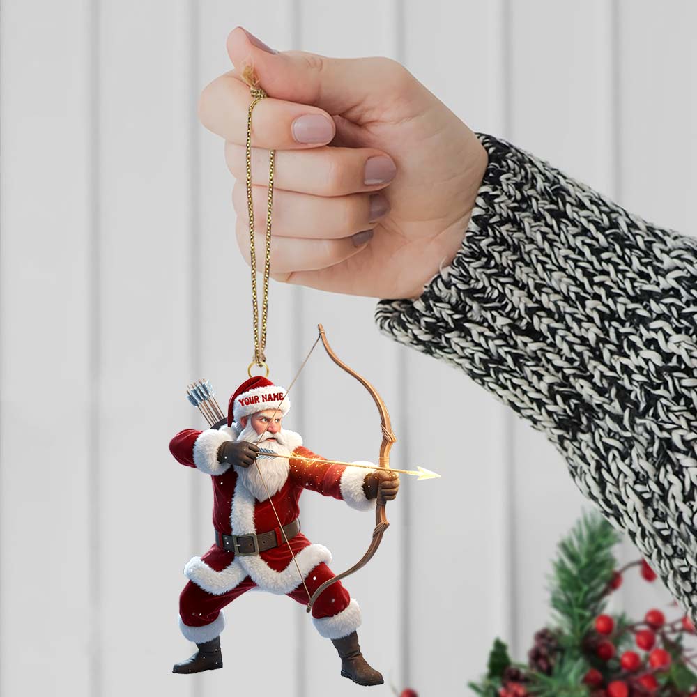 Archery Santa, Home Decor, Christmas Ornament, Personalized Ornament