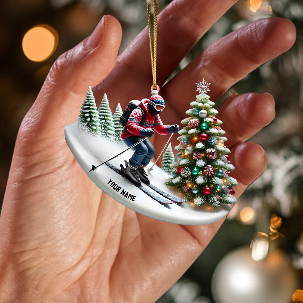 Merry Christmas Skiing Home Decor Christmas Ornament, Personalized Ornament