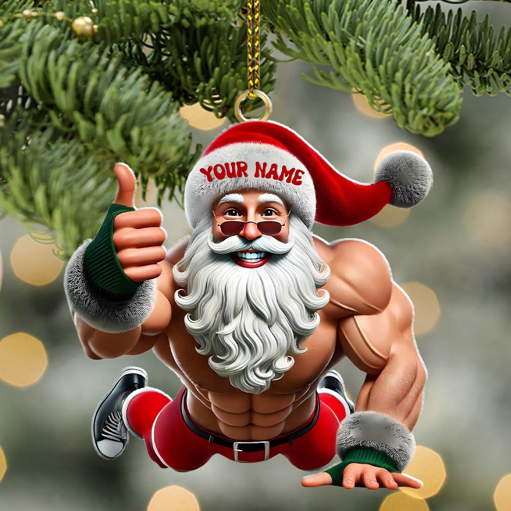 Fitness Santa, Home Decor, Christmas Ornament, Personalized Ornament