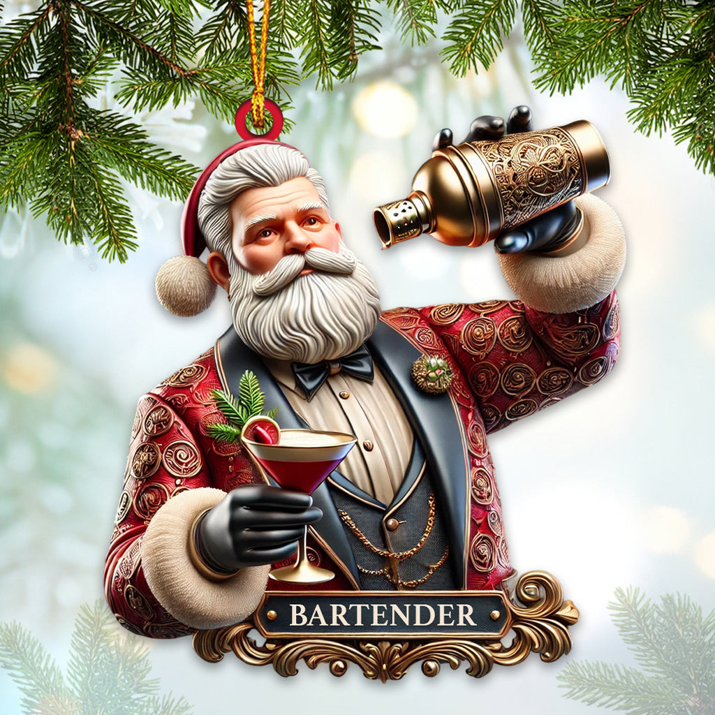 Bartender Santa Ornament, Personalized Ornament
