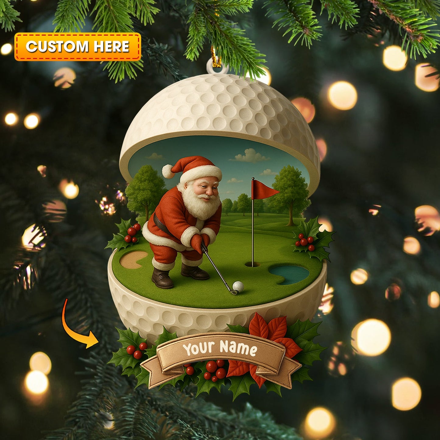 Golf Santa, Home Decor, Christmas Ornament, Personalized Ornament