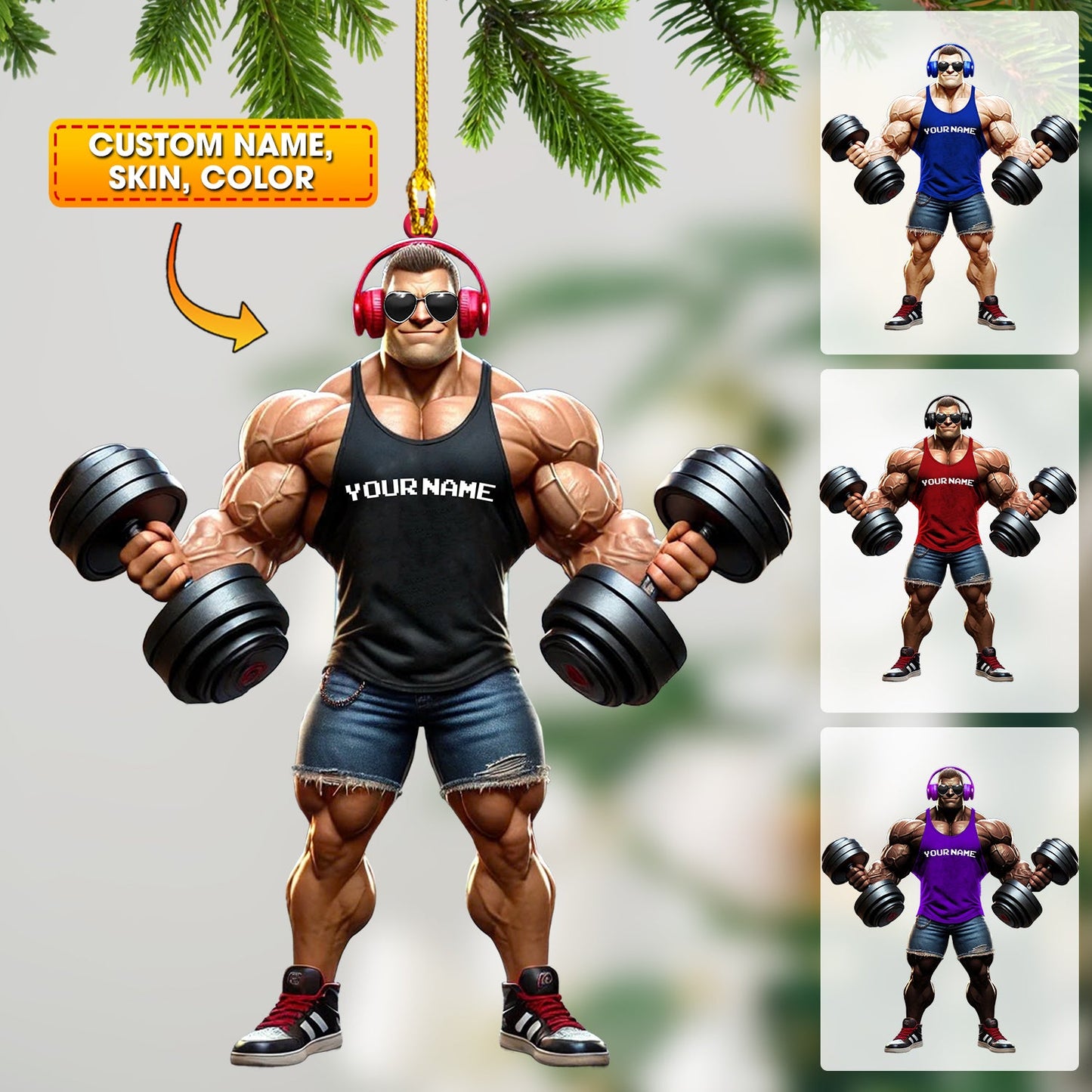 Muscle Man Christmas Ornament, Gym Ornament, Personalized Ornament, Gymnastics Christmas Gift