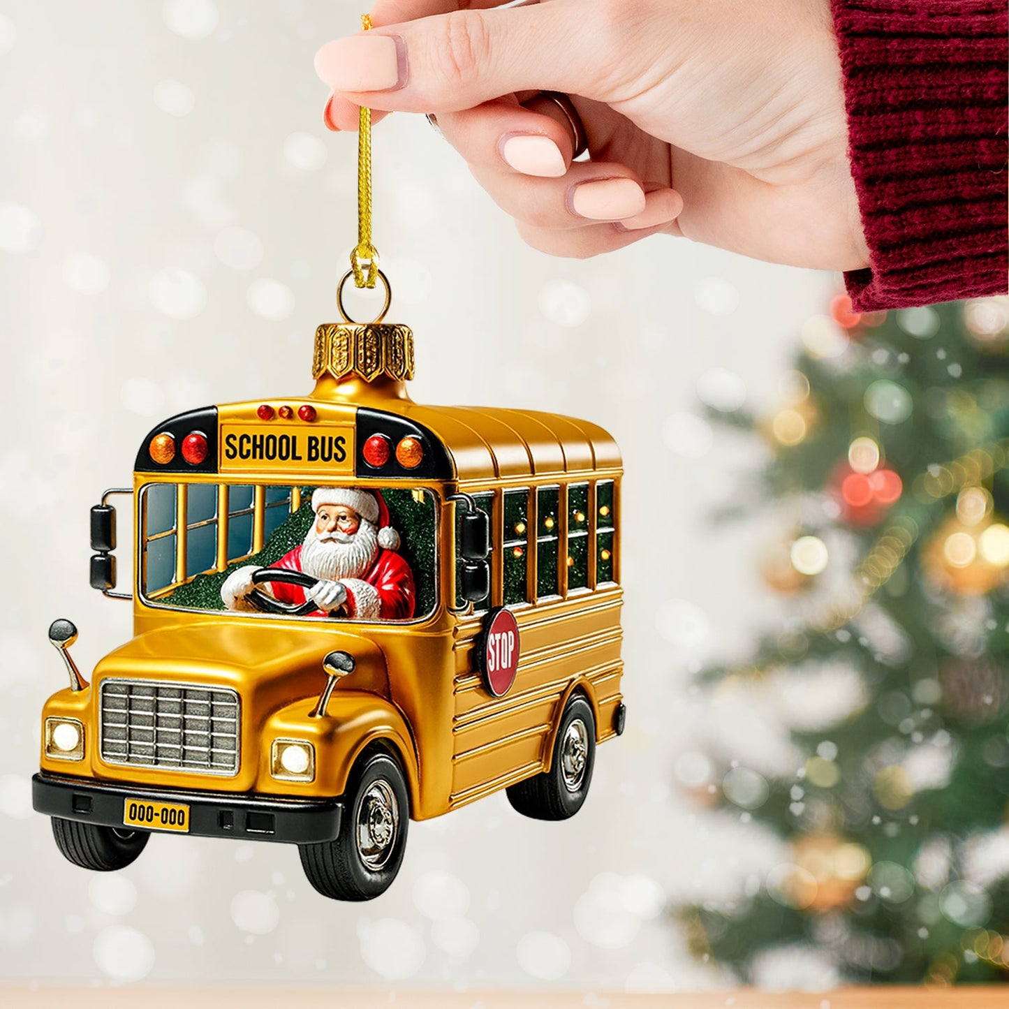 School Bus Santa, Home Decor, Christmas Ornament, Personalized Ornament