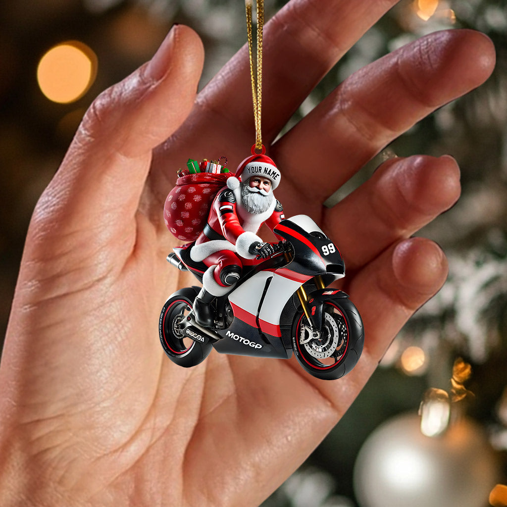 Santa Riding Motorcycle Home Decor Christmas Ornament, Personalized Ornament