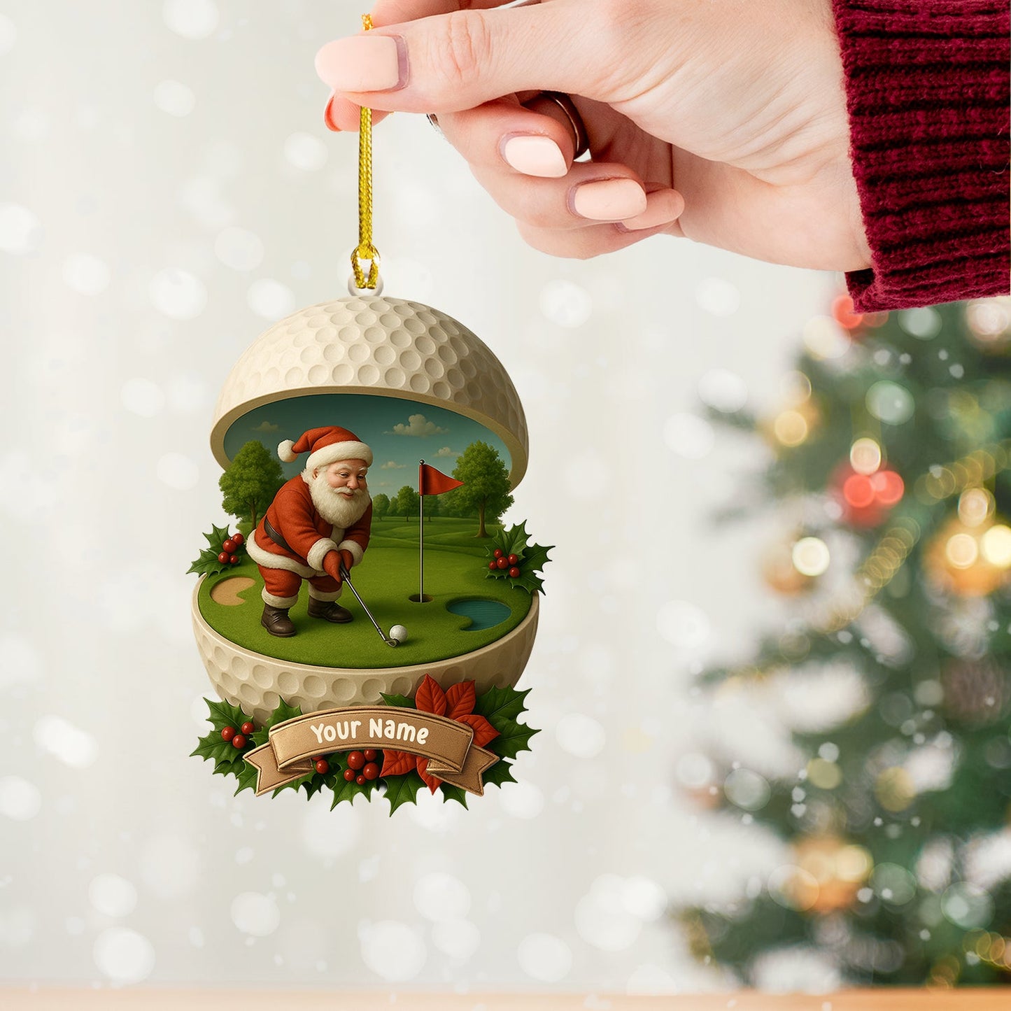 Golf Santa, Home Decor, Christmas Ornament, Personalized Ornament
