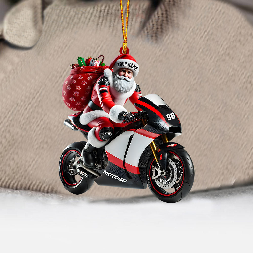 Santa Riding Motorcycle Home Decor Christmas Ornament, Personalized Ornament