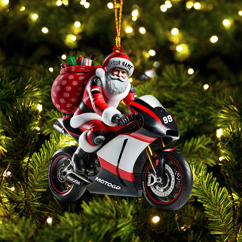 Santa Riding Motorcycle Home Decor Christmas Ornament, Personalized Ornament