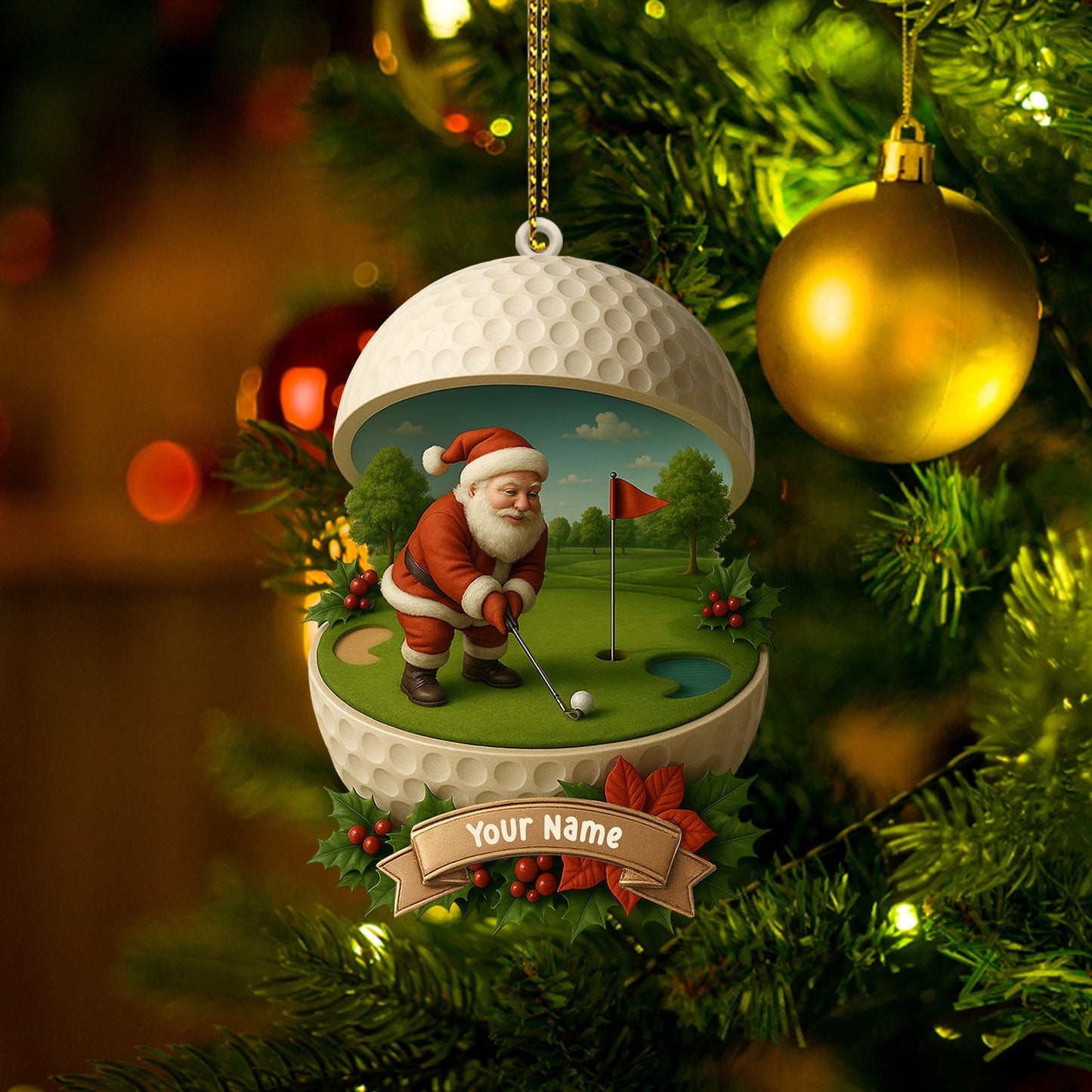 Golf Santa, Home Decor, Christmas Ornament, Personalized Ornament