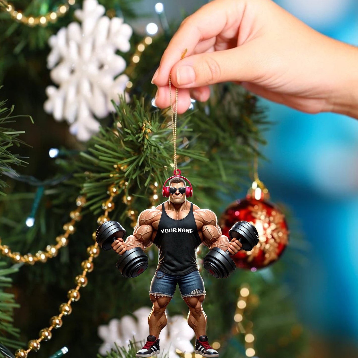 Muscle Man Christmas Ornament, Gym Ornament, Personalized Ornament, Gymnastics Christmas Gift