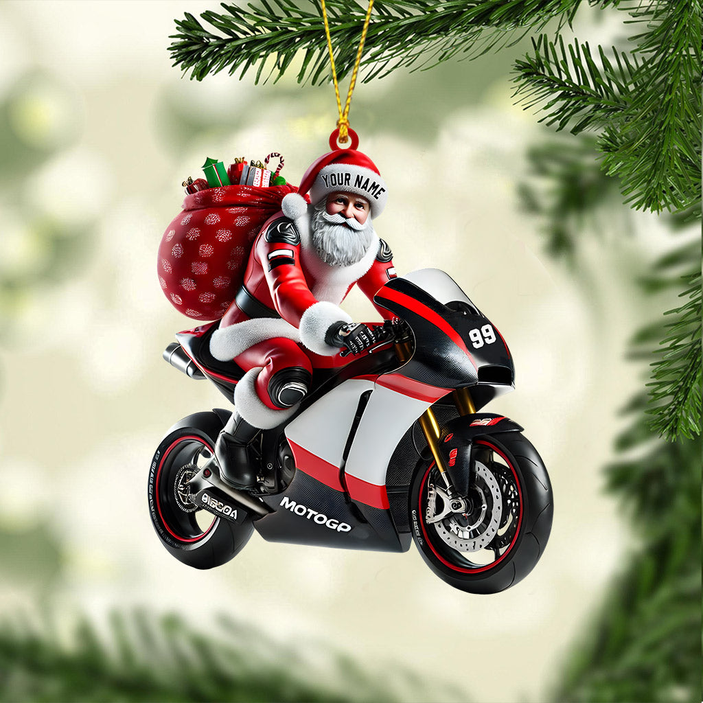 Santa Riding Motorcycle Home Decor Christmas Ornament, Personalized Ornament
