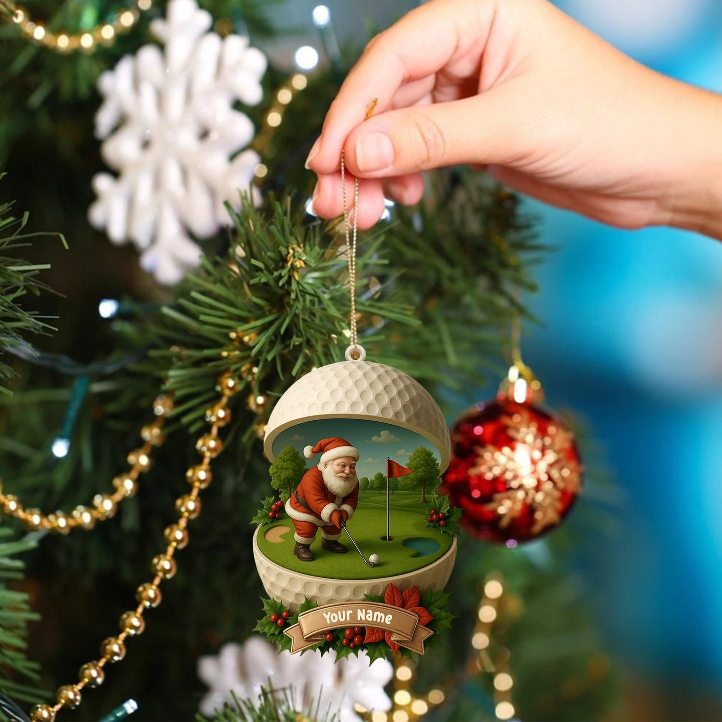 Golf Santa, Home Decor, Christmas Ornament, Personalized Ornament