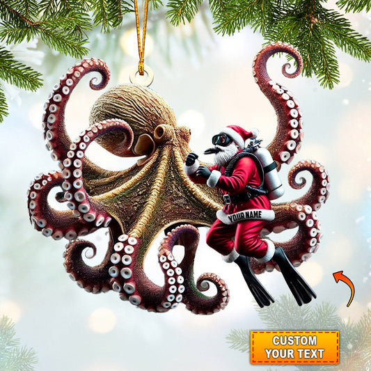Octopus And Santa Home Decor Christmas Ornament, Personalized Ornament