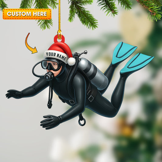 Diver Santa, Home Decor, Christmas Ornament, Personalized Ornament